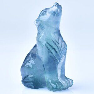 2.1 Inch Fluorite Obsidian Wolf Healing Crystal Stone Energy Gemstones Statue